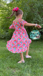 Load image into Gallery viewer, Neon Rainbows Cold Shoulder Dress
