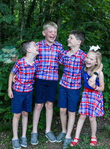 Patriotic Plaid Boys Collared Top