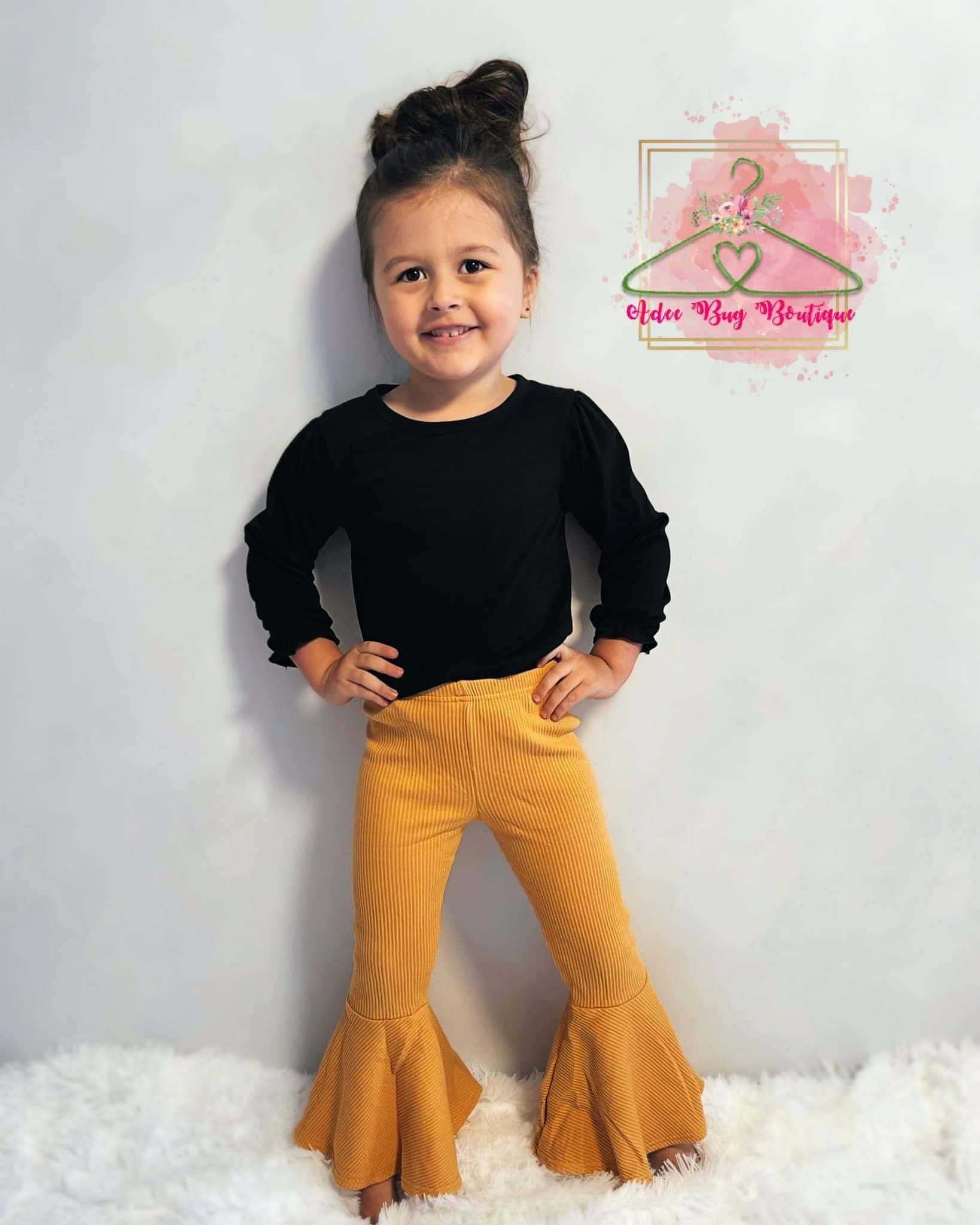 Mustard Ribbed Cotton Flares