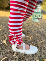 Load image into Gallery viewer, Red &amp; White Striped Button Leggings
