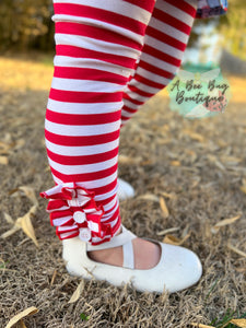 Red & White Striped Button Leggings