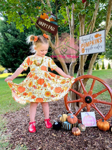 Pumpkin Floral Twirl Dress